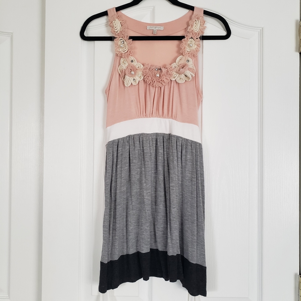 Blush Pink and Gray Floral Pearl Knit Tank Dress